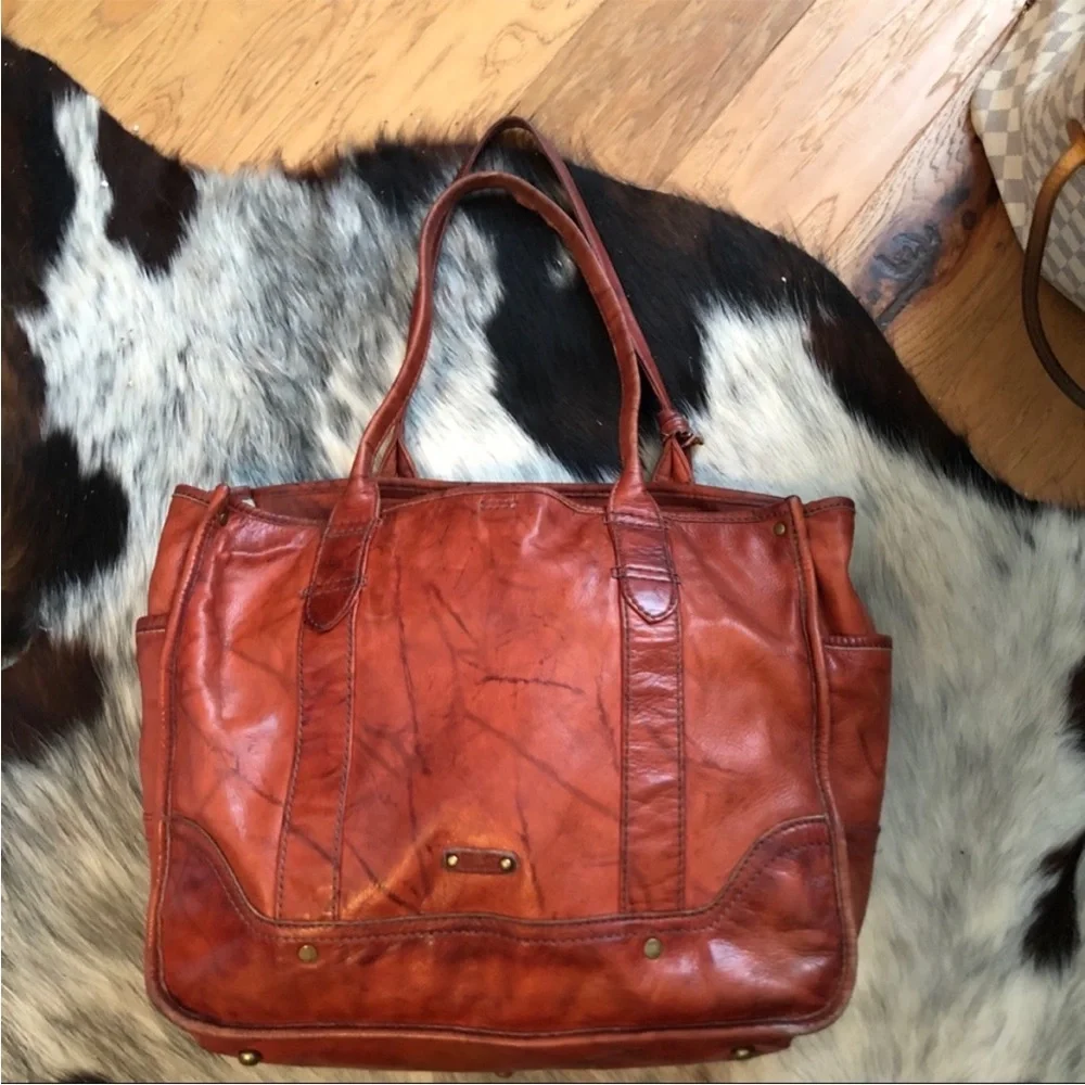 Frye leather campus shopper tote purse over night bag laptop case shoulder strap